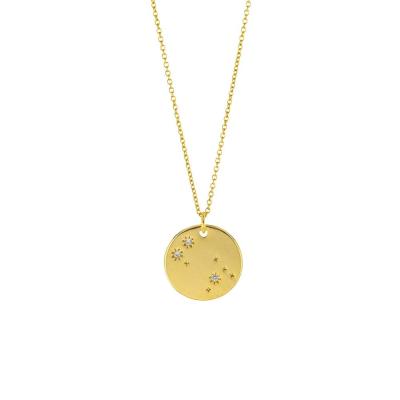 China Trendy 14K Gold Plated Astrology Horoscope Constellation Zodiac Stainless Steel Coin Necklace for sale