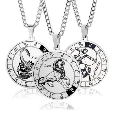 China Hiphop 12 Zodiac Constellations Charm Leo Couples Custom Stainless Steel Necklace Men's Personality Necklace for sale