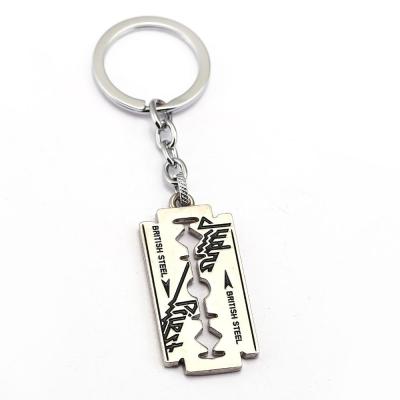 China Fashionable Famous Band Judas Priest Keychain Razor Blade Music Band Form Judas Priest Steel Key Chain Necklace for sale