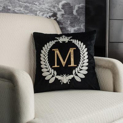 China Viable Customize Luxury Embroidered Letter Cushion Cover With Bee For Home Decor Tile for sale