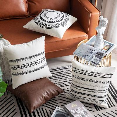 China Viable Hot Plain Simple Black And White Indian Ethnic Printed Amazon Cushion Covers For Sofa for sale