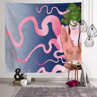 China Simple Custom Printed Pink Japanese Tapestry Anime Wall Hanging Living Room Bedroom Decor for sale