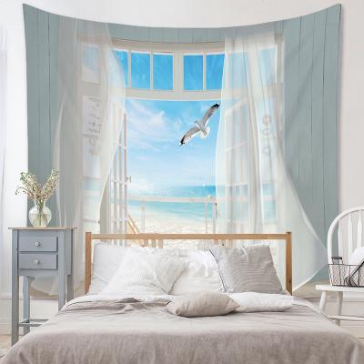 China Simple Tapestry Ocean Window 3d Living Room Bedroom Dorm Wall Decor Tapestries Korean Tapestries for sale