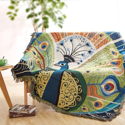 China Portable Double Sided Tassels Sofa Chair Seat Cover Woven Crane Floral Jacquard Pattern Throw Picnic Covers Wall Tapestry Maker for sale