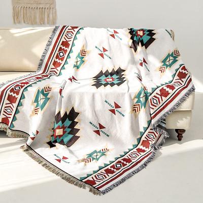 China Kids Portable Adult Use Baby Boho Cotton Throw Geometric Muslin Wraps Jacquard Woven Kilim Tapestry Tassels Chair Cover Blankets for sale