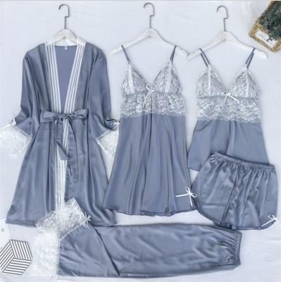 China Newest retail products high quality QUICK DRY four pieces of bridal long robe silk bathrobe homewear summer women sets for sale