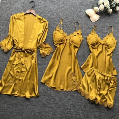 China Hot retail new products QUICK DRY four pieces of bridal long robe silk bathrobe homewear summer women sets for sale