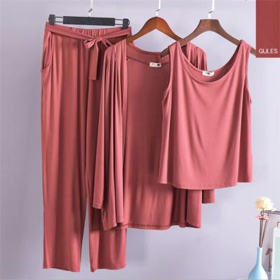 China Wholesale Modal Solid QUICK DRY Women Pajamas Set 3 Piece Sleepwear Set For Ladies for sale