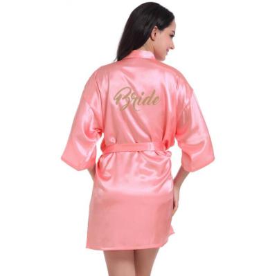 China QUICK DRY women's satin kimono robe for wedding bridesmaid and bride short long robe with gold blocking for sale