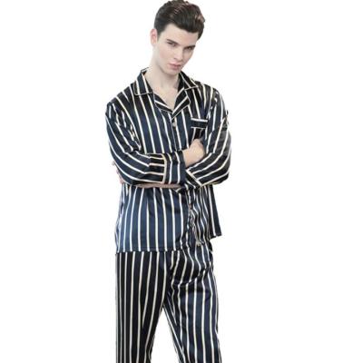 China QUICK DRY Mens Pajamas Satin Sleepwear Set High Quality Striped Homewear for sale