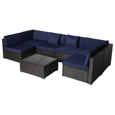 China Bsonway Modern 7 Piece Rattan Wicker Garden Modular Sectional Patio Set Dark Coffee Ningbo Blue Outdoor Furniture for sale