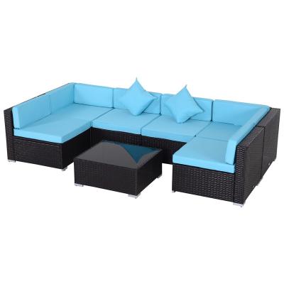 China Bsonway 7-Piece Modern Outdoor Patio Furniture Set with Modern Rattan Wicker - Perfect for Garden, Deck and Backyard - Light Blue for sale