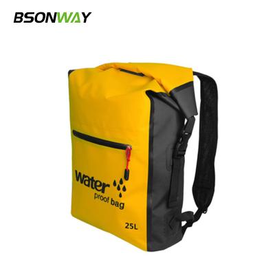 China Outdoor Camping Waterproof Dry Heavy Duty Floating Dry Bag BSONWAY Tool Bag Backpack 25L With Shoulder Straps And Front-Zippered Pocket for sale