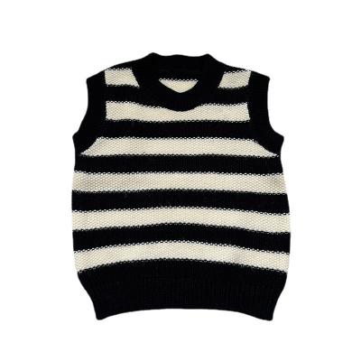 China 2022 new breathable boys and girls vest black and white striped sleeveless knit neutral children vest sweater for sale