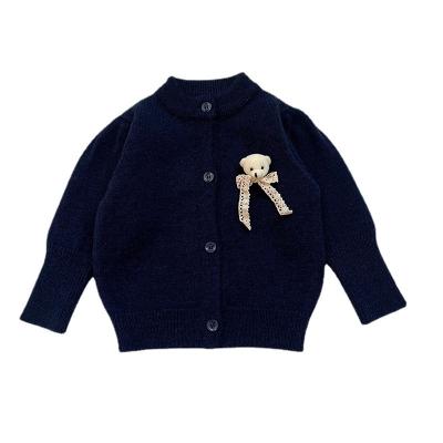 China New Design Children's Anti-Shrink Design Blouse Girl's Solid Color Bear Baby Long Sleeve Sweater Cardigan for sale