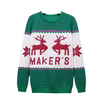 China Anti-Wrinkle Ugly Knit Christmas Design Men's and Women's Green Reindeer Christmas Sweaters Christmas Sweaters for sale