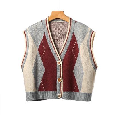 China Manufacturer Breathable Custom Knitwear 100% Wool Sleeveless V Neck Women Knit Cardigan Sweater Vest for sale