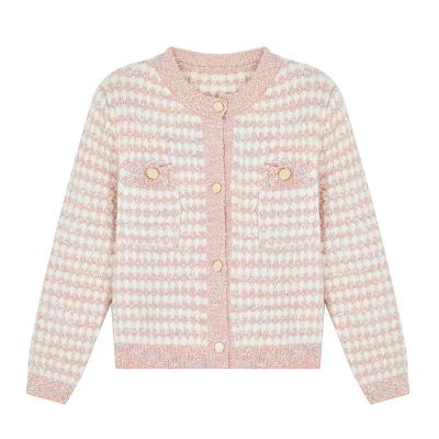 China Custom Anti-wrinkle knitwear autumn winter, long round neck woolen sweater sweet pink knitted women's cardigan for sale