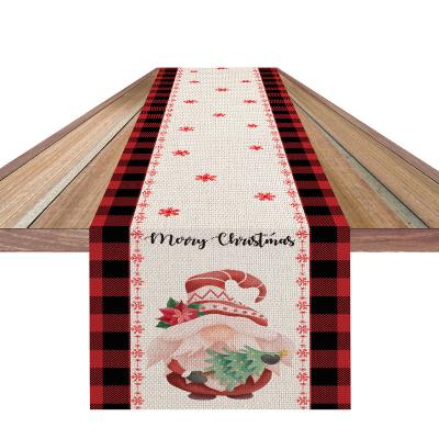 China WX-102 Stripe Buffalo Plaid Gnome Plush Blessed Christmas Table Runner for sale