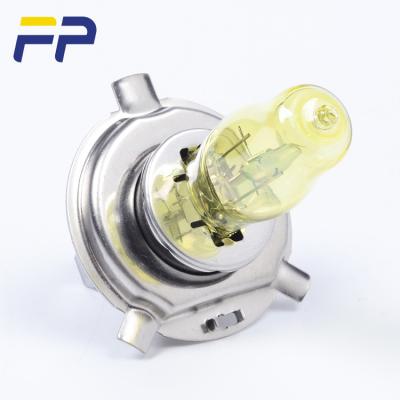 China Stainless Steel Base+UV Quartz Glass Motorcycle Headlight Bulbs P43t 12V 60/55W Yellow H4 Halogen Bulb for sale