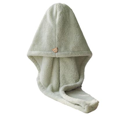 China Super Waterproof QUICK DRY Coral Microfiber Double Layer Fleece Microfiber Turban Shower Hair Drying Hat Towel Wrap for sale