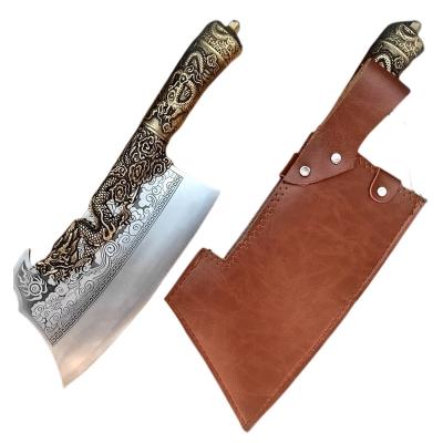 China Viable Butcher Bone Cutting Knife Dragon Handle Stainless Steel Kitchen Decorative All Steel Chef Knife Big Bone Cattle and Sheep for sale