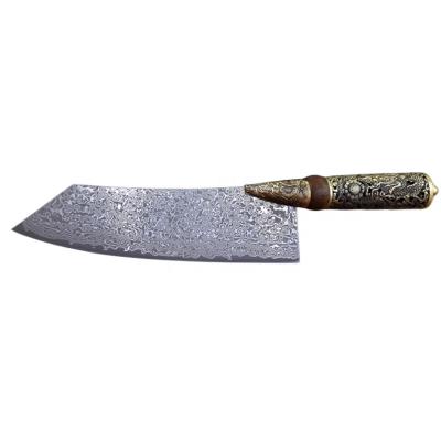 China Longquan Kitchen Knife Handle Damascus Steel Laser Pattern Knife Viable Professional Cooking Wooden Kitchen Knives for sale