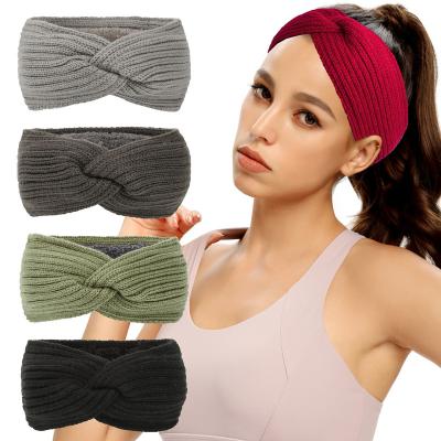 China Character autumn winter hat knitted hair accessories wool headband warm and anti-cold headband sports thick cross head for sale