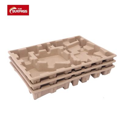 China Biodegradable High End Quality Molded Pulp Packaging Tray Double Sides Smooth Dry Pressed Industrial Biodegradable Electronics Packaging Trays for sale