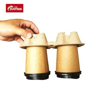 China 600pcs Disposable Customized Biodegradable One 2 Cup Carrier Pulp Milk Drink Coffee Biodegradable Cold-Hot Holder Recycled Material Cardboard for sale