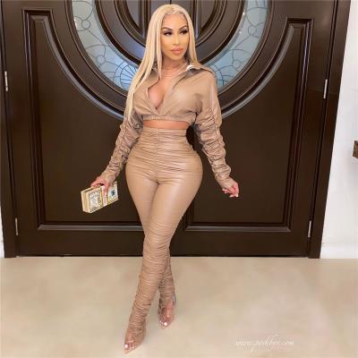 China Wholesale Fashion Autumn And Winter Sexy Casual Wrinkled Elastic Women QUICK DRY Jogging Cute Two Piece Set 2 PC Short Suits Sets For Sale for sale