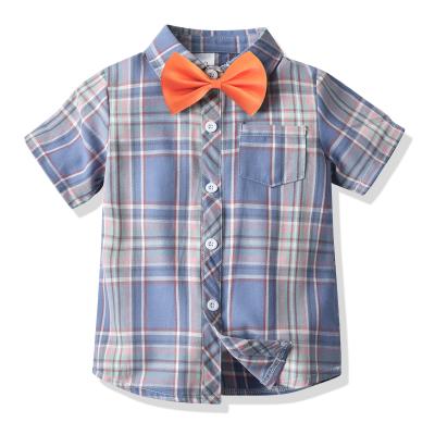 China Quick Dry Clothing Short Sleeves Boys Shirts Kids Clothing Summer Checked Plain Shirt for sale