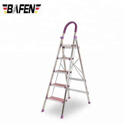 China Folding ladders 5 steps folding stainless steel scaffolding foldable ladder, stainless steel household step ladder made in china for sale