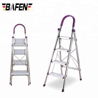 China Folding ladders 4 steps folding stainless steel scaffolding foldable ladder, stainless steel household step ladder made in china for sale