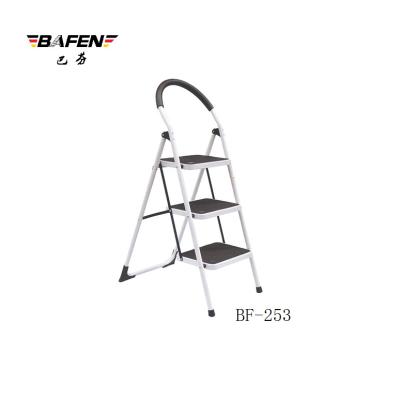 China Folding Ladders Heavy Duty Steel Reinforced Folding 3 Step Ladder-330lbs Capacity for sale