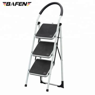 China Heavy Duty Folding Ladders Steel Reinforced 3 Step Ladder Stool-330lbs Capacity for sale