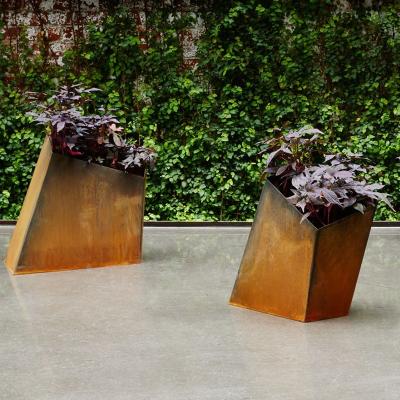 China Modern Cube Garden Decorative Corten Steel Metal Flower Planters for sale