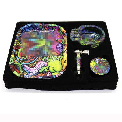 China Eco-friendly complete package of matching rolling tray with ashtray and grinder for sale