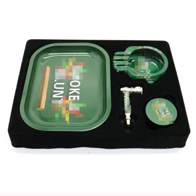 China Wholesale Eco-Friendly Custom Design Logo Kit All Black Gift Box Rolling Tray Set With Grinder for sale