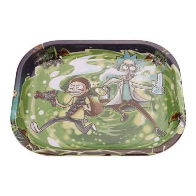 China Custom Eco-friendly Cartoon Design Serving Tray With Lid Metal Rolling Smoking Tray With Best Price for sale