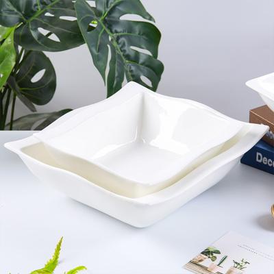 China CANHUI Sustainable White Stoneware Square Ceramic Soup Cereal Bowls Set Porcelain Pasta Salad Fruit Serving Bowl for sale