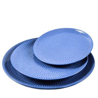 China Sustainable Wedding Ceramic Nordic Blue Dinner Plate Luxury Hotel Porcelain Dish for sale