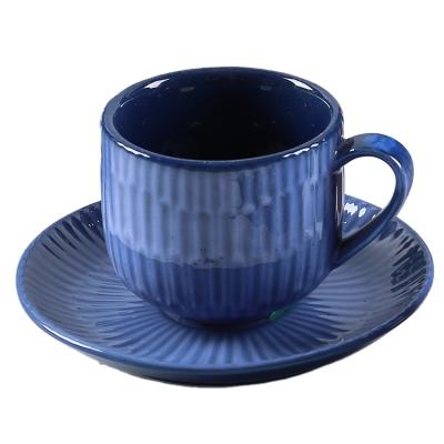 China Sustainable CANHUI Maker Directly Blue Coffee Cup Set Ceramic Tea Cup With Saucer for sale