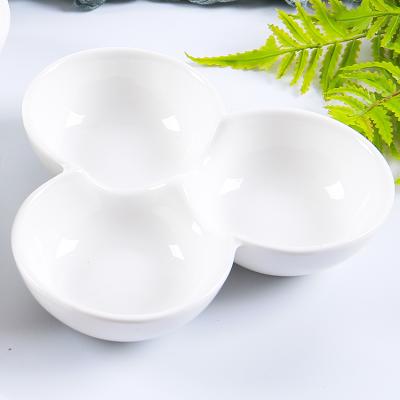 China CANHUI Sustainable White Cereal Snack Ceramic Dessert Serving Divided Section Dish Bowl Stoneware Fruit Dish Salad Porcelain Bowls for sale