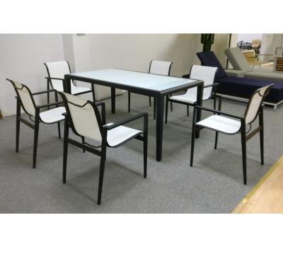 China Contemporary Aluminum Sling Textile Outdoor Garden Furniture Dining Set for sale