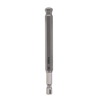 China Material 65mm 100mm 150mm Factory Source SGS Head Screwdriver Bit 6.35mm S2 Ball Sand Single Head Strong Magnetic Blow Magnetic for sale