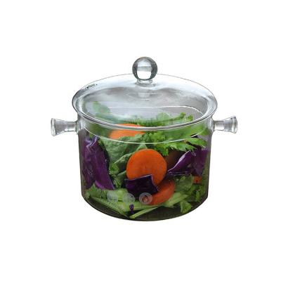 China Sustainable Home Kitchen 1000ml Double Ear Glass Cooking Pot With Cover for sale