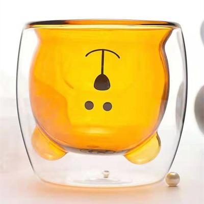 China Viable Glass Coffee Mug 250ml Cartoon Popularity Double Wall Bear Shape Cute Bear Glass Face Mug Cups for sale