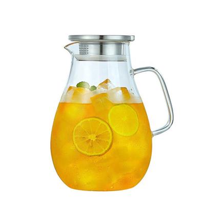 China Household Large Capacity Juice Pyrex Steel Lid Cold Water Pot 1500ml Viable Glass Water Jug for sale