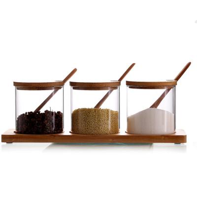 China Viable Glass Jar Kitchen Storage Bulk Storage Jar Glass Spice Food Jar With Bamboo Lid for sale